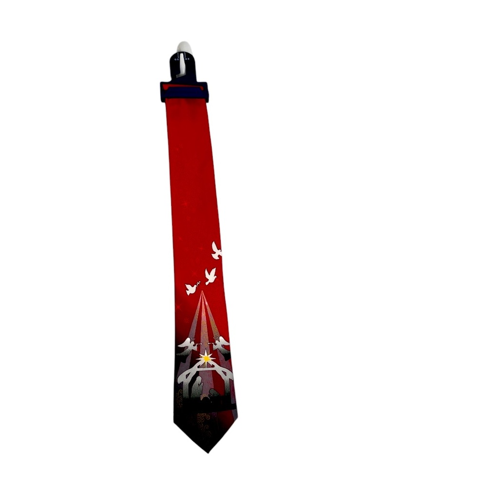 NEW George Red Christmas Tie With Doves & Tent Design NWT
